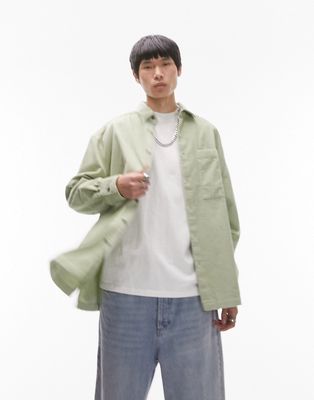 Topman long sleeve super oversized fit cord shirt in sage-Green