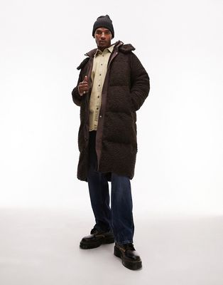 Topman longline borg puffer jacket in brown