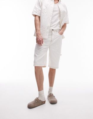 Topman longline carpenter denim short in ecru-Neutral