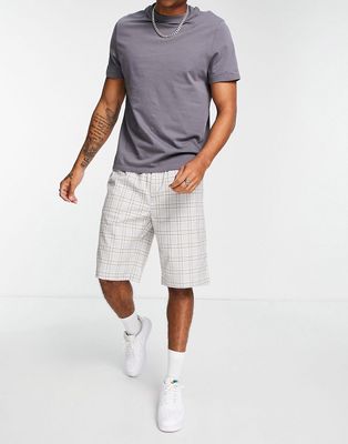 Topman longline check shorts in gray and brown-Grey