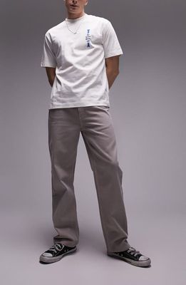 Topman Loose Fit Cotton Straight Leg Pants in Stone