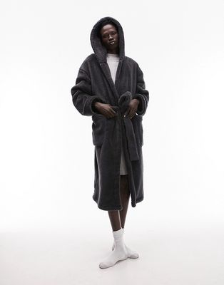 Topman lounge robe in charcoal-Gray