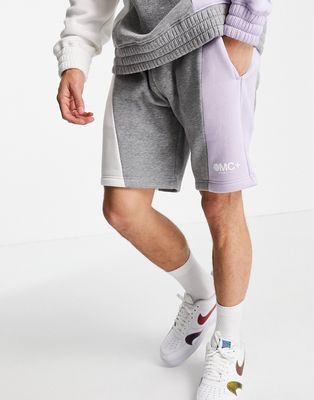 Topman mcm panel shorts in gray-Grey