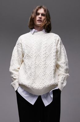 Topman Multi Stitch Cable Sweater in White