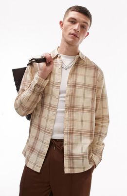 Topman Neutral Check Button-Up Shirt in Beige Multi