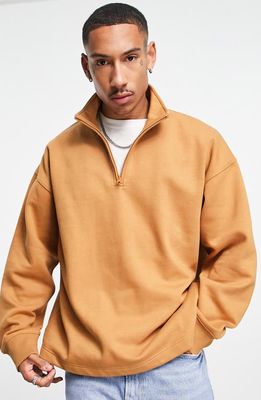 Topman Oversize Quarter Zip Pullover in Brown