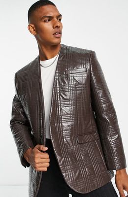 Topman Oversize Quilted Faux Leather Jacket in Brown