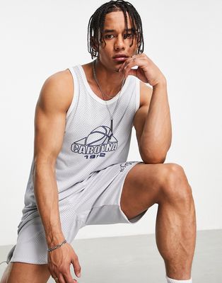 Topman oversized basketball tank top with Carolina print in gray - part of a set