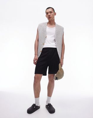 Topman oversized fit jersey shorts with crinkle plisse texture in black