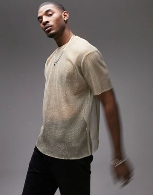 Topman oversized fit mesh T-shirt in gold