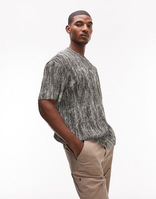 Topman oversized fit plisse T-shirt with all over print in charcoal-Gray