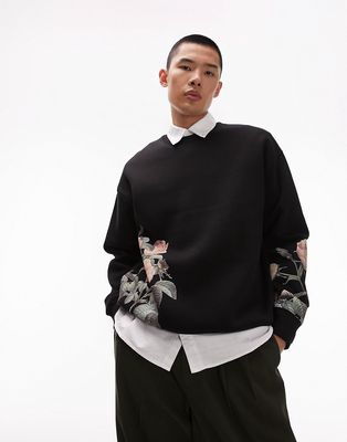 Topman oversized fit sweatshirt with all over floral print in black