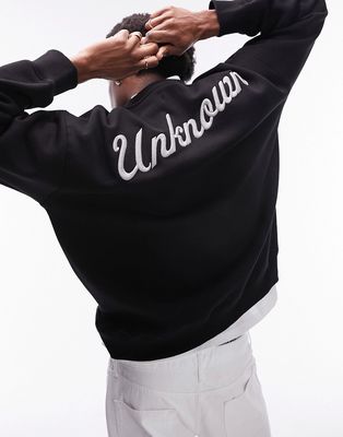Topman oversized fit sweatshirt with front and back unknown embroidery in black