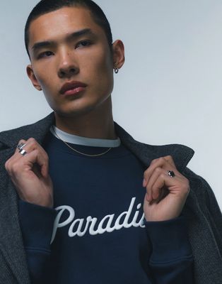 Topman oversized fit sweatshirt with paradise embroidery in navy
