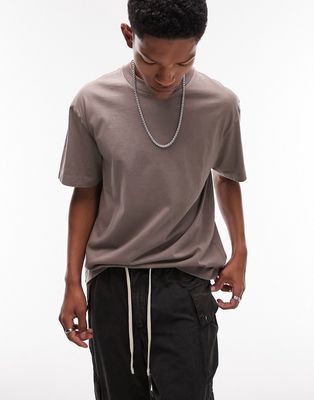 Topman oversized fit T-shirt in washed brown