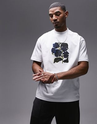 Topman oversized fit T-shirt with abstract flower print in white