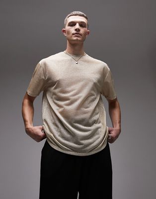 Topman oversized fit t-shirt with sheer metallic in gold-Neutral