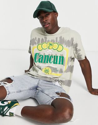 Topman oversized fit tie dye stripe t-shirt with cancun print-Multi