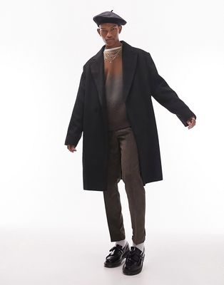 Topman oversized overcoat jacket in black-Gray