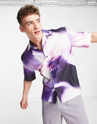 Topman oversized photo printed shirt in purple