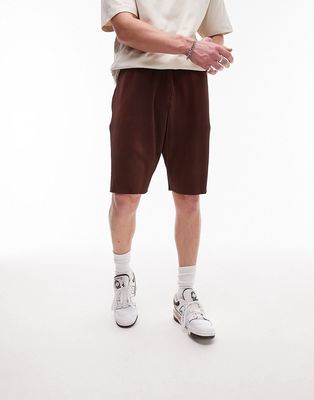 Topman oversized plisse short in brown