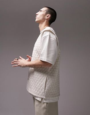 Topman oversized quilted vest in ecru-White