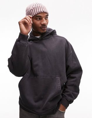 Topman oversized seam detail hoodie in washed black