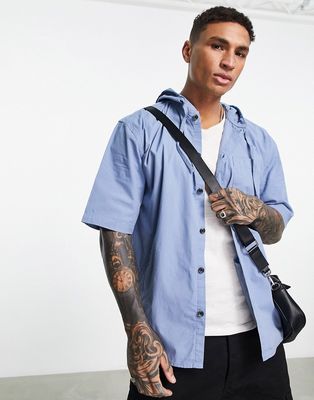 Topman oversized short sleeve hooded shirt in blue