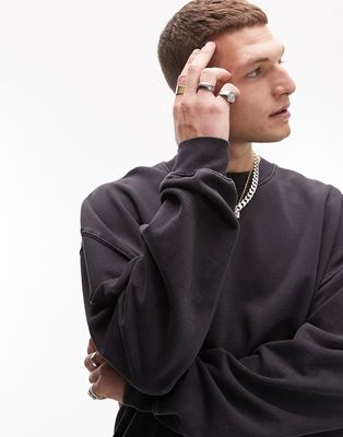 Topman oversized sweatshirt in washed black