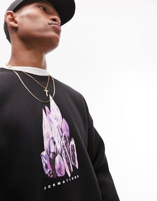 Topman oversized sweatshirt with crystal print in black