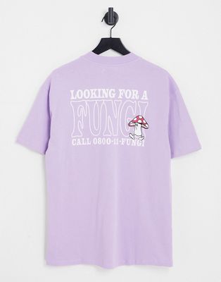 Topman oversized t-shirt with front and back fungi print in lilac-Purple