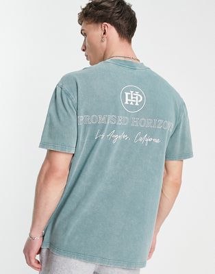 Topman oversized T-shirt with front and back Promised Horizons text print green