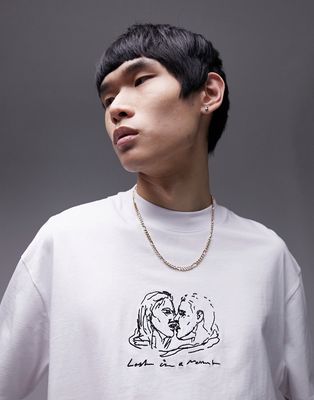 Topman oversized T-shirt with lost in love embroidery in white