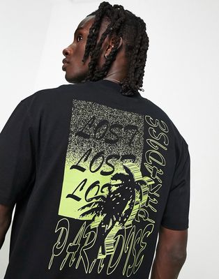 Topman oversized T-shirt with lost paradise print in black