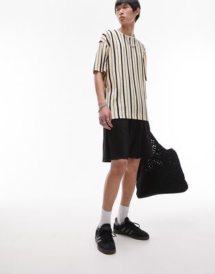 Topman oversized t-shirt with vertical textured stripe in ecru-White