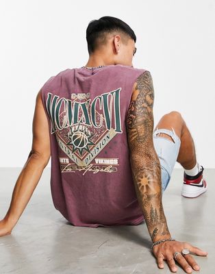 Topman oversized tank top with playoffs print in purple