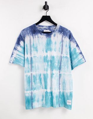 Topman oversized tie dye stripe t-shirt in blue-Blues