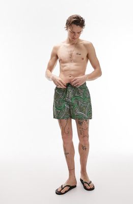 Topman Paisley Print Swim Trunks in Green Multi