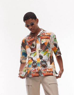 Topman palm beach printed short sleeve camp collar shirt-Multi