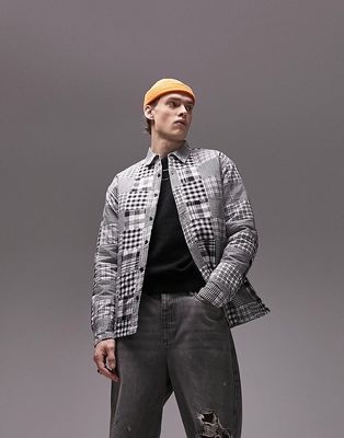 Topman patchwork overshirt in black and white-Multi