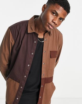 Topman patchwork overshirt in browns