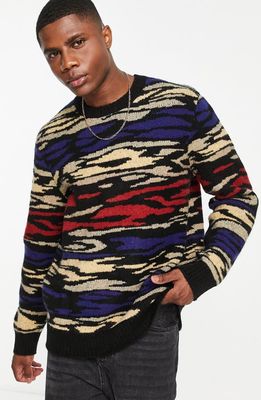 Topman Pattern Crewneck Sweater in Black