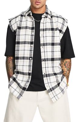 Topman Plaid Sleeveless Flannel Button-Up Shirt in Stone