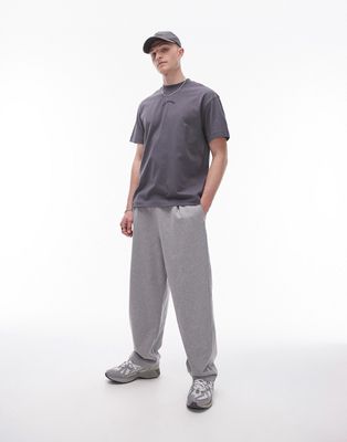 Topman premium oversized fit t-shirt with forgiven embroidery in charcoal-Gray