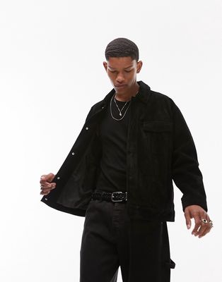 Topman Premium real suede western jacket in black