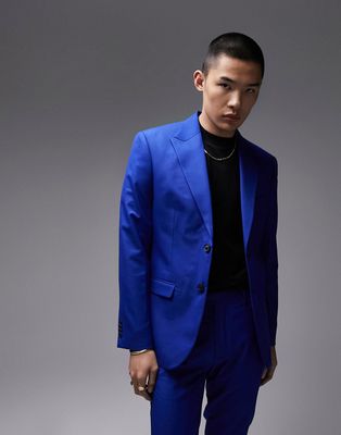 Topman Premium slim suit jacket in blue