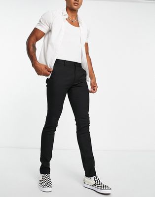 Topman pronounced twill super skinny stacker pants with zip cuff detail in black
