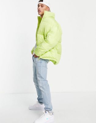 Topman puffer jacket in lime green - YELLOW