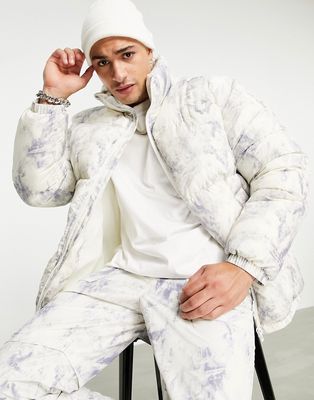 Topman puffer jacket in tie dye print - WHITE
