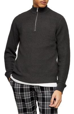 Topman Quarter Zip Mock Neck Sweater in Grey